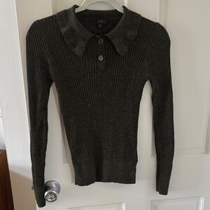 J. Crew olive Ruffle-collar ribbed merino wool sweater size XS